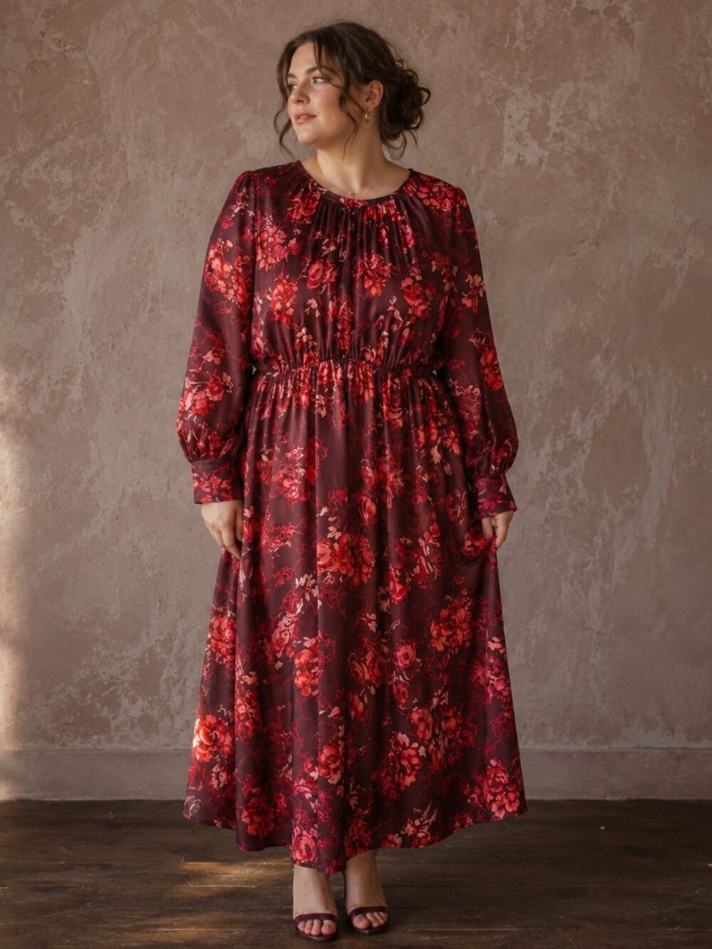 Alex Marie Burgundy Floral Midi Dress 12 Whimsygoth Wedding Guest